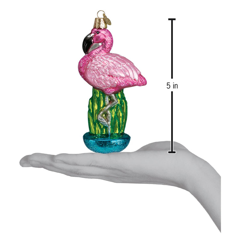 Flamingo Christmas Glass Ornament