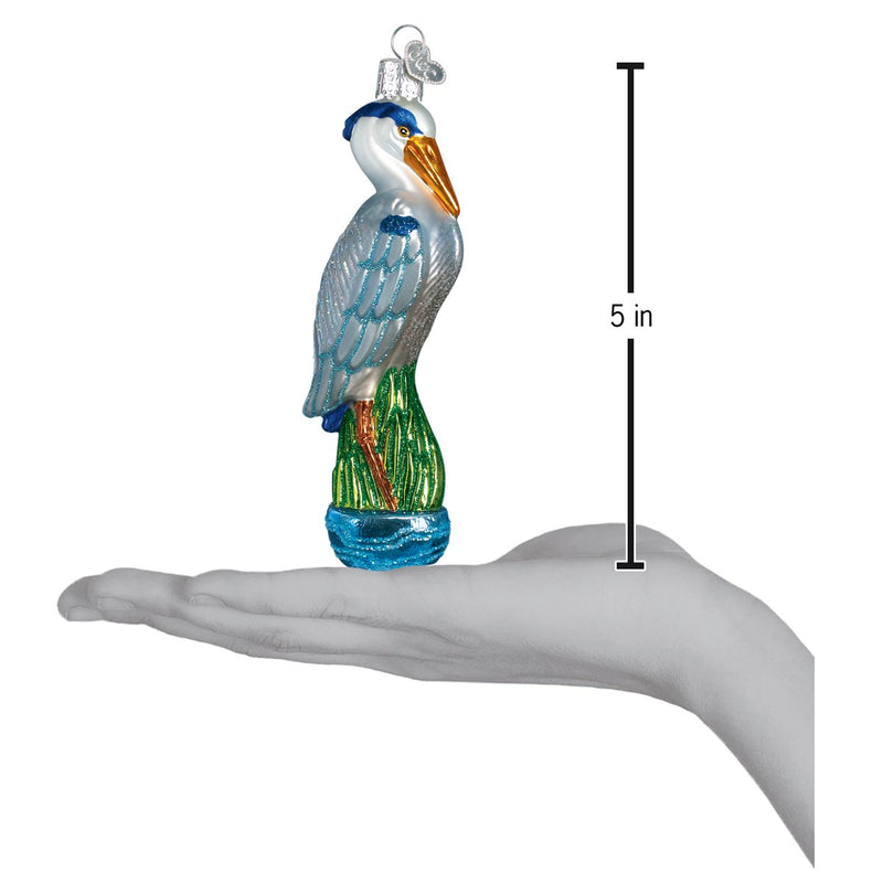 Great Blue Heron Ornament- Blown Glass