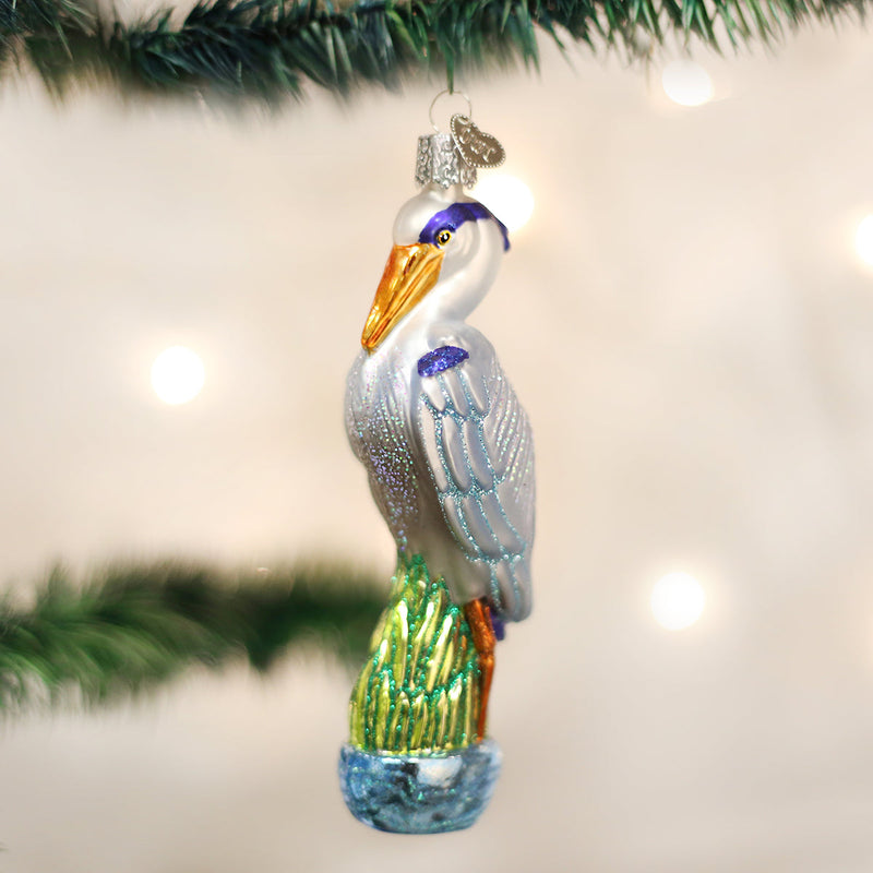 Great Blue Heron Ornament- Blown Glass