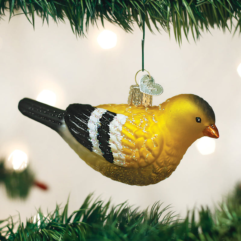 Hanging American Goldfinch Glass Ornament