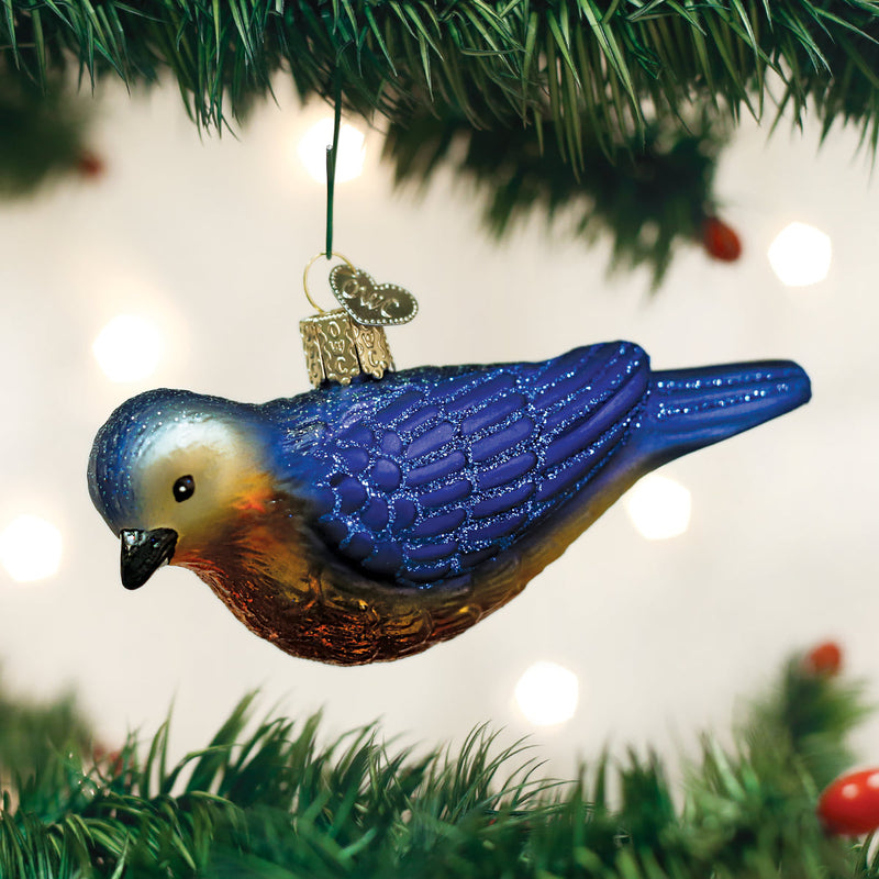 Hanging Western Bluebird Glass Ornament