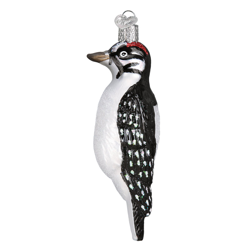 Hanging Hairy Woodpecker Glass Ornament