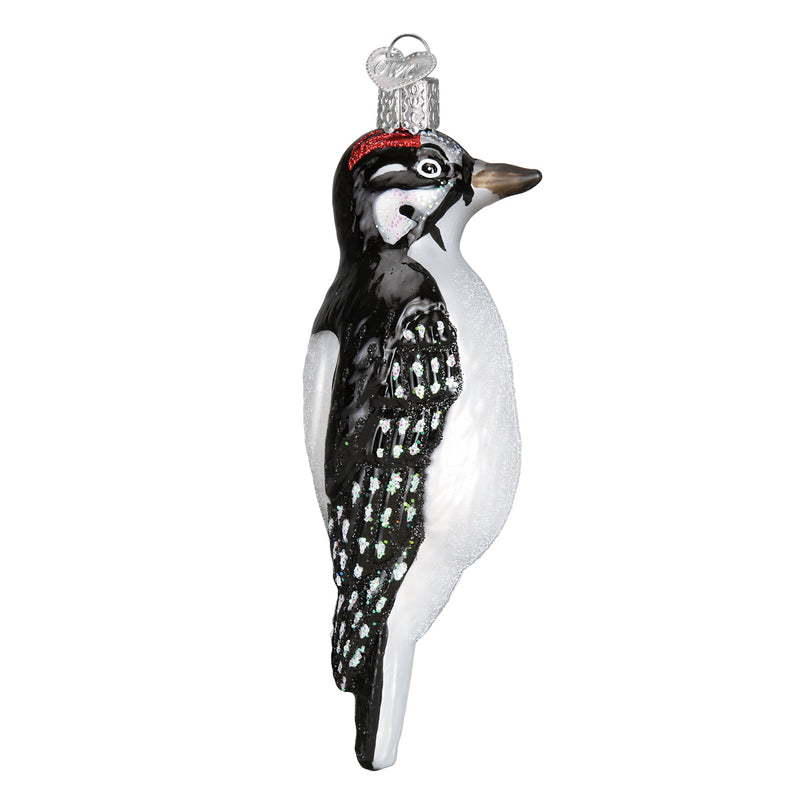 Hanging Hairy Woodpecker Glass Ornament
