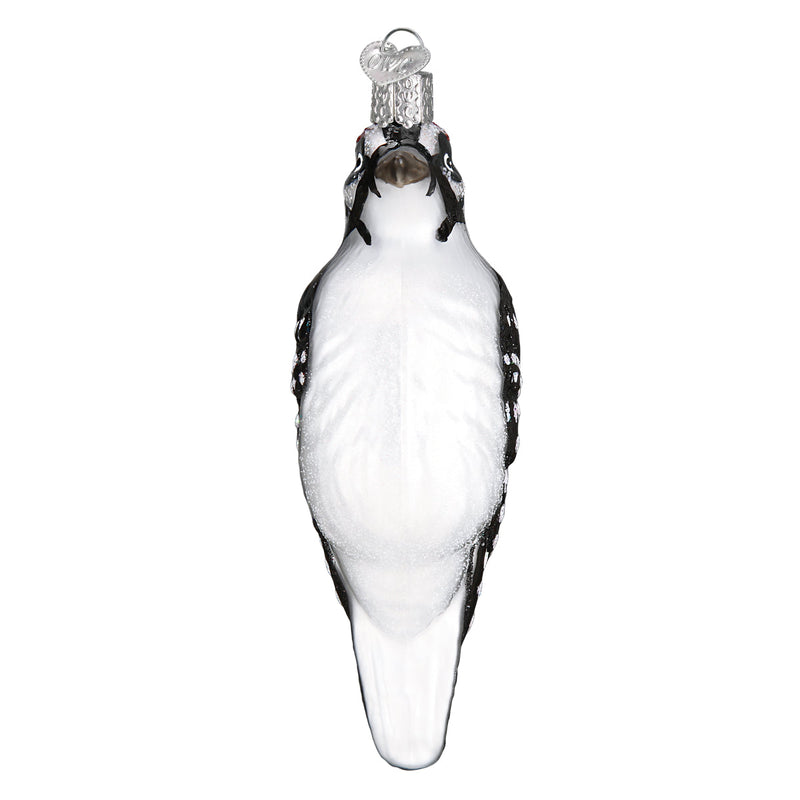 Hanging Hairy Woodpecker Glass Ornament