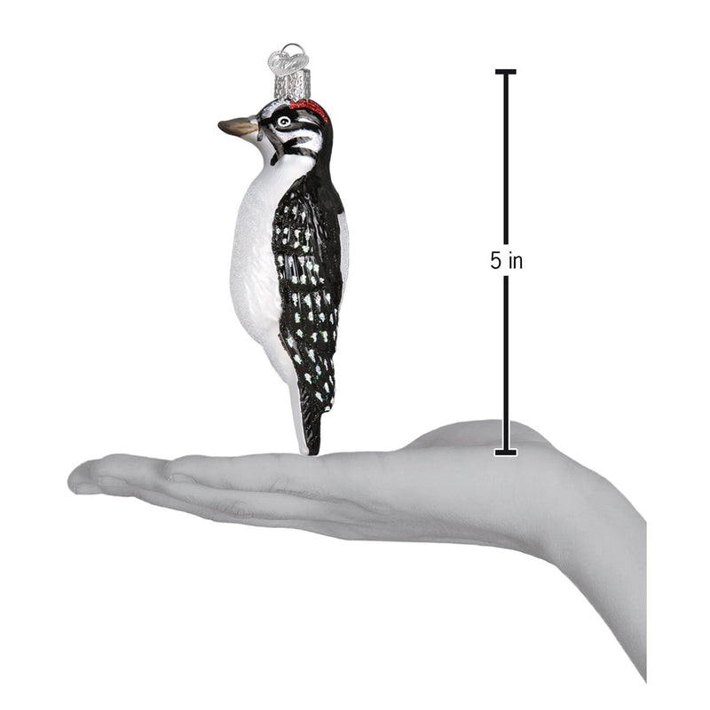 Hanging Hairy Woodpecker Glass Ornament