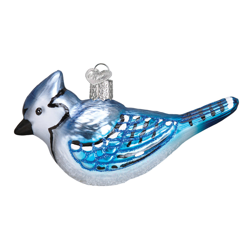 Bright Blue Jay Glass Ornament