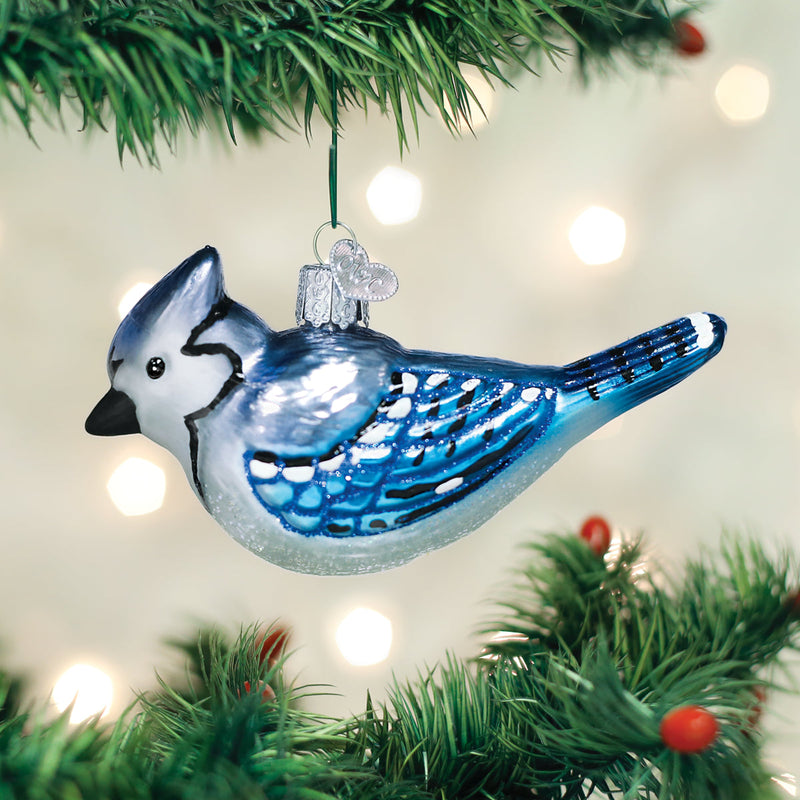 Bright Blue Jay Glass Ornament