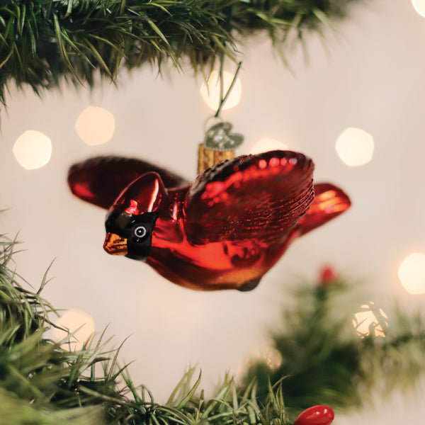 Cardinal In Flight Glass Ornament