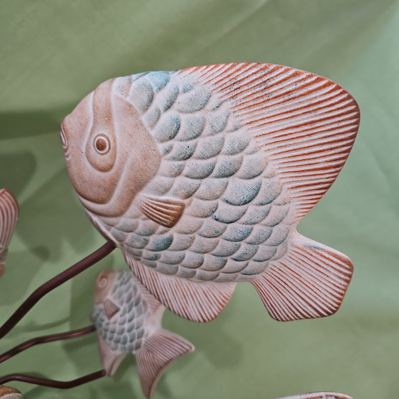Pastel Vintage Ceramic Fish On Iron Stand Sculpture