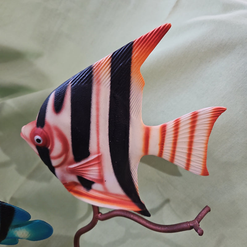 Colorful Vintage Ceramic Fish On Iron Stand Sculpture