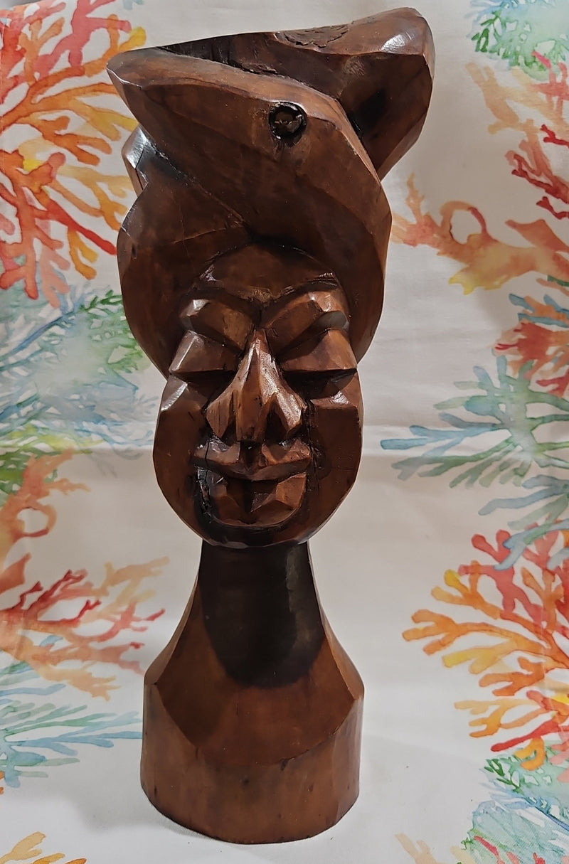 Vintage Solid Wood Folk Art African Bust Sculpture