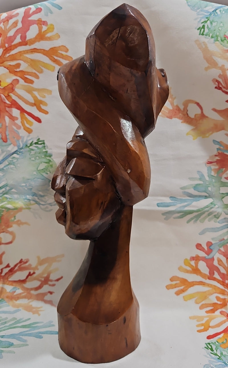 Vintage Solid Wood Folk Art African Bust Sculpture