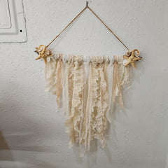 Boho Vintage Lace Driftwood Wall Decor With Shell Accents