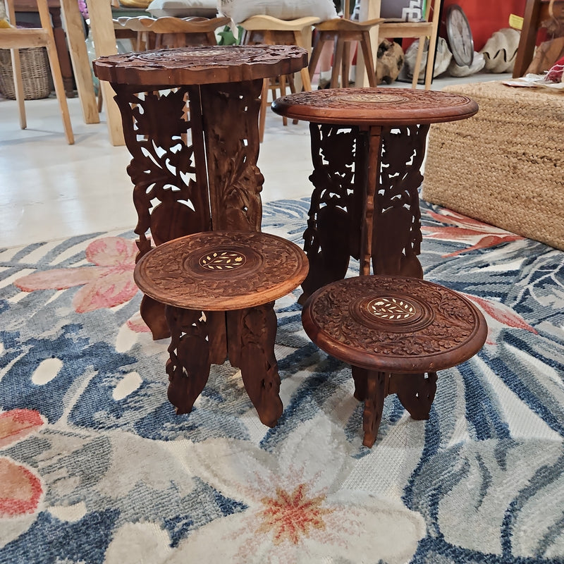 Vintage Indian Carved Wooden Accent Table