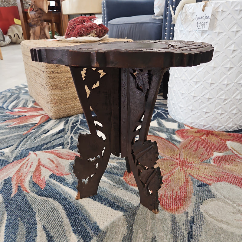Vintage Indian Carved Wooden Accent Table