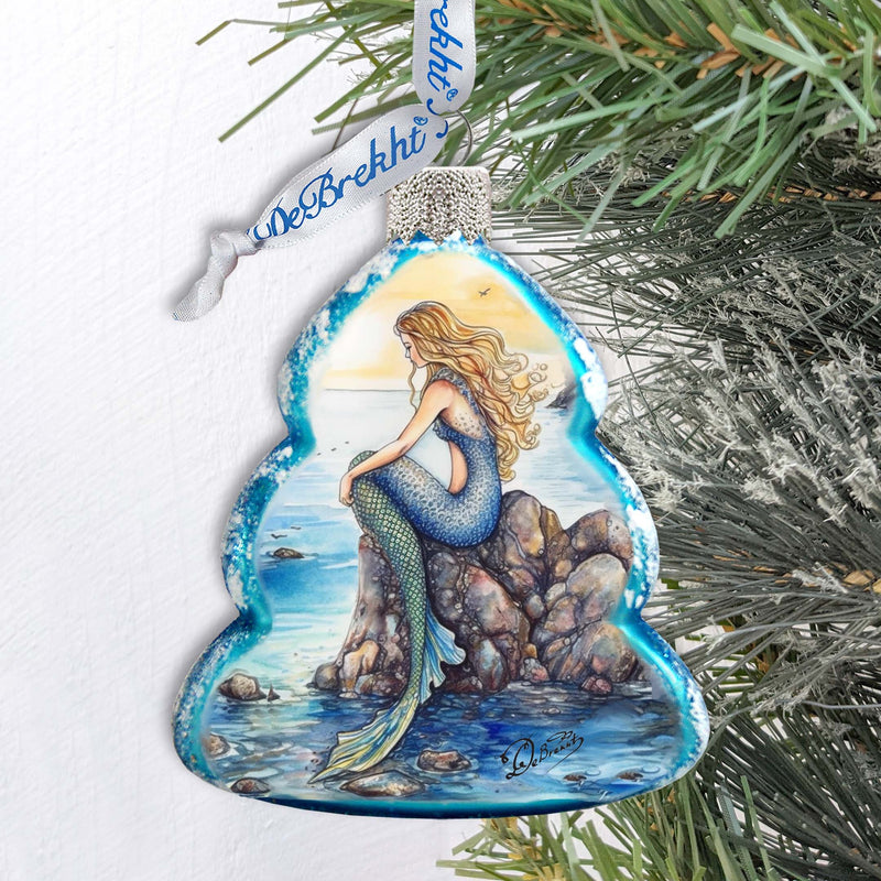 Beach House Decor - Mermaid Keepsake Glass Ornaments by G. Debrekht - Coastal Holiday Decor
