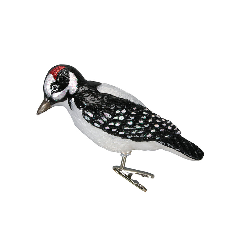 Clip-On Hairy Woodpecker Glass Ornament