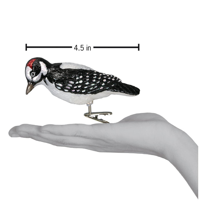 Clip-On Hairy Woodpecker Glass Ornament