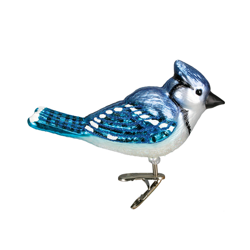 Clip-On Bright Blue Jay Glass Ornament