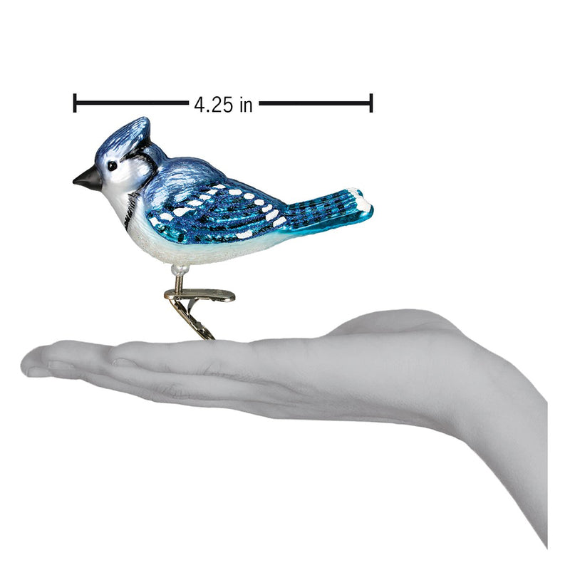 Clip-On Bright Blue Jay Glass Ornament