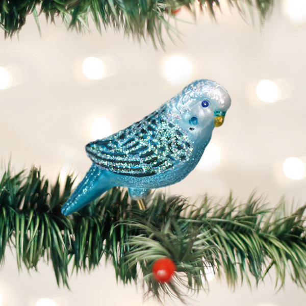 Blue Miniature Parakeet Glass Ornament