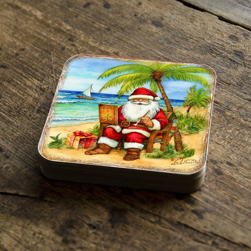 Santa on the Beach Wooden Cork Coasters Gift Set of 4 by G. Debrekht - Christmas Home Decor