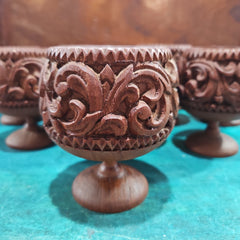 1960's Vintage Carved Wood Decorative Tray and Cup Set - Decorative TraysLoving Coastal Living