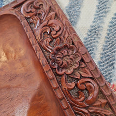 1960's Vintage Carved Wood Decorative Tray and Cup Set - Decorative TraysLoving Coastal Living