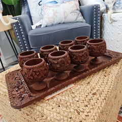 1960's Vintage Carved Wood Decorative Tray and Cup Set - Decorative TraysLoving Coastal Living