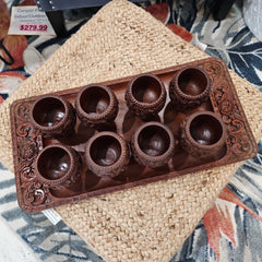 1960's Vintage Carved Wood Decorative Tray and Cup Set - Decorative TraysLoving Coastal Living