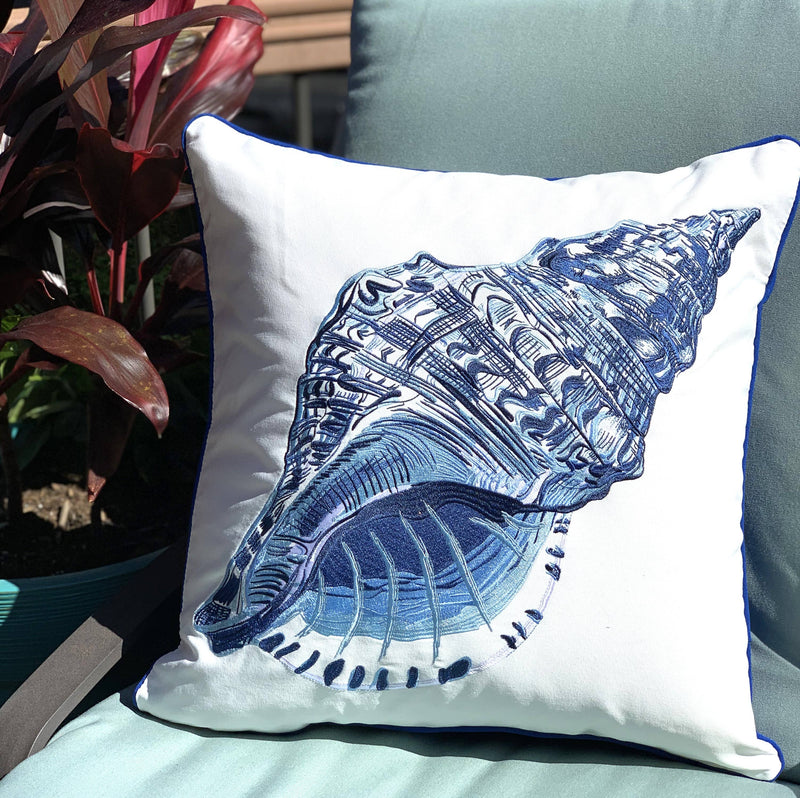 Blue Conch Shell Pillow - Indoor/outdoor Pillow