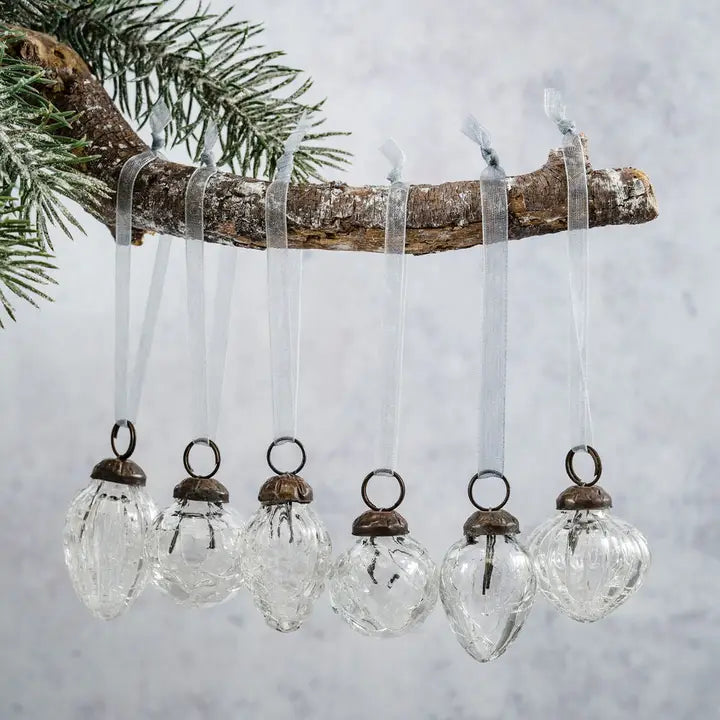 Small Mixed Design 1" Clear Crackle Blown Glass Ball Ornaments