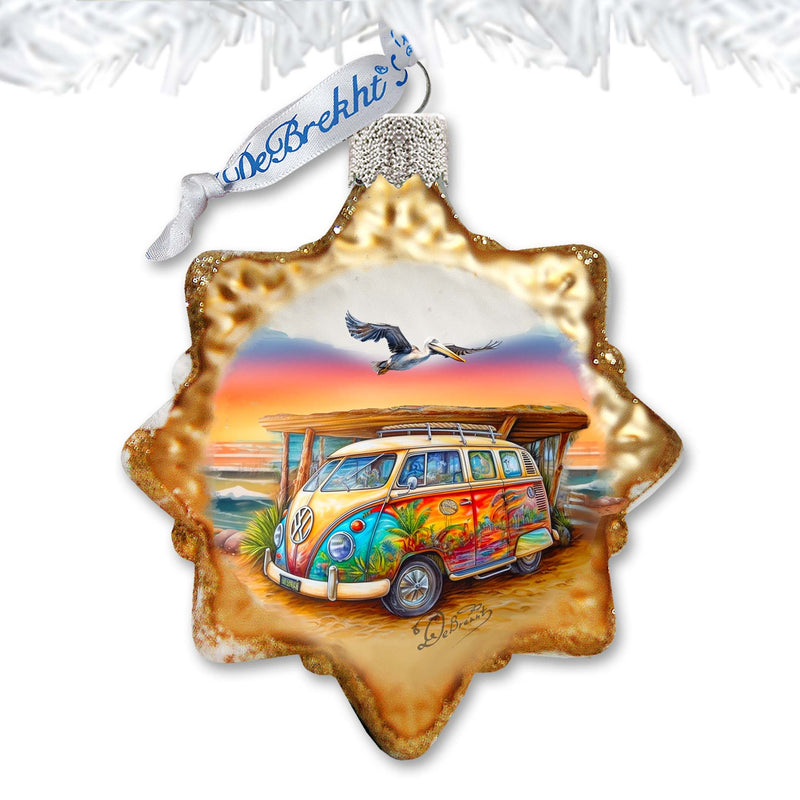Nautical Christmas Decor - Beach Surf Van Keepsake Glass Ornaments by G. Debrekht - Coastal Holiday Decor