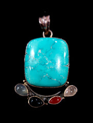 Stirling Silver Turquoise Chalcedony Onyx And Carnelian Pendant