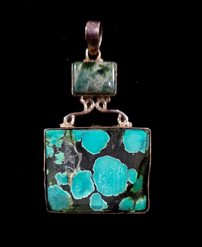 Stirling Silver Raw Turquoise And Agate Pendant