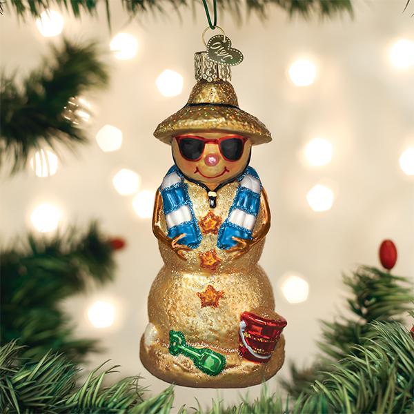 Sand Snowman Glass Ornament