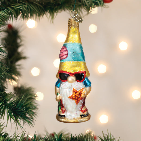 Seaside Gnome Glass Ornament