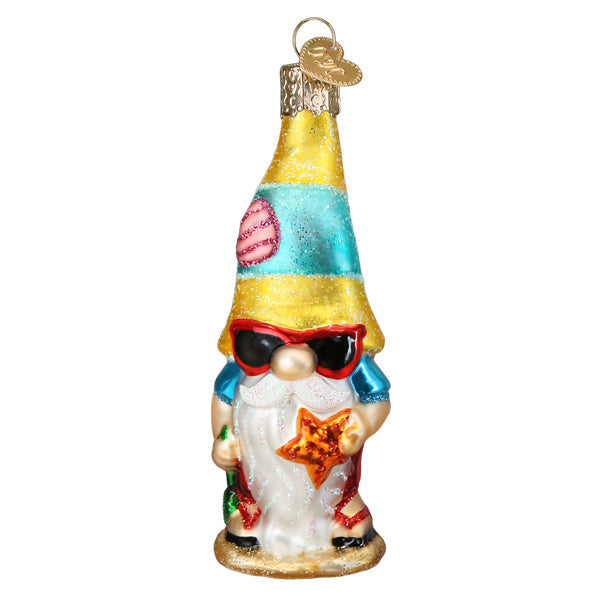 Seaside Gnome Glass Ornament