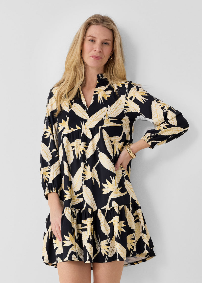 Paradise Palm Black Metallic Relaxed Dress