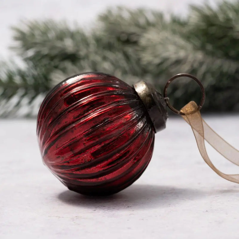 2" Medium Wine Ribbed Glass Christmas Bauble