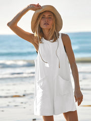 Women's Sleeveless Loose Romper – Casual Coverup Summer Overalls with Pockets