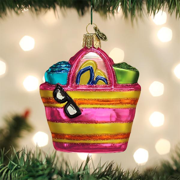Beach Bag Glass Ornament