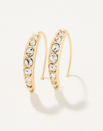 Sparkle Arc Hoop Earrings Small Crystal with 18kt matte gold plating and glass crystals.