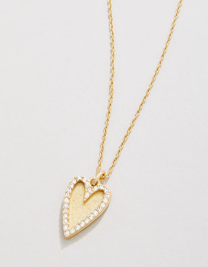 Happy Heart Necklace featuring two layered hearts with glass crystals in 18kt matte gold.