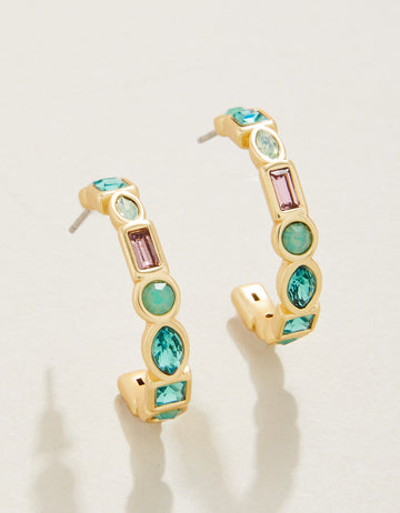 Shine Bright Hoop Earrings in Sea Foam featuring 18kt matte gold plating and colorful glass gems.