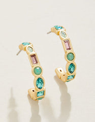 Shine Bright Hoop Earrings in Sea Foam featuring 18kt matte gold plating and colorful glass gems.