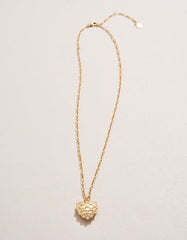  Heart Pillow Necklace with textured heart-shaped pendant in 18kt matte gold plating.