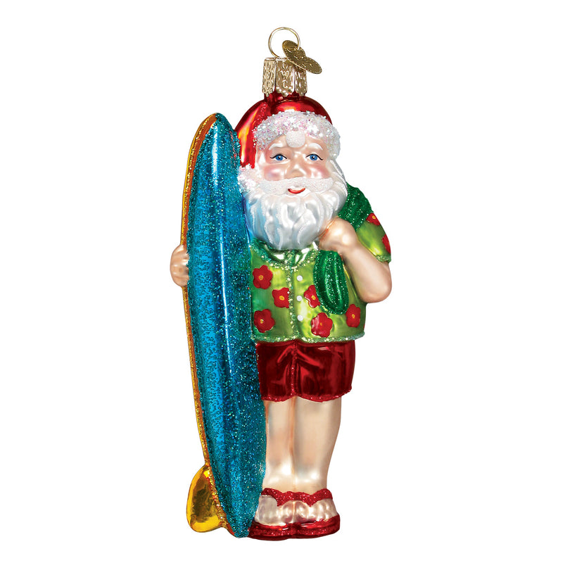 Surfer Santa Glass Ornament