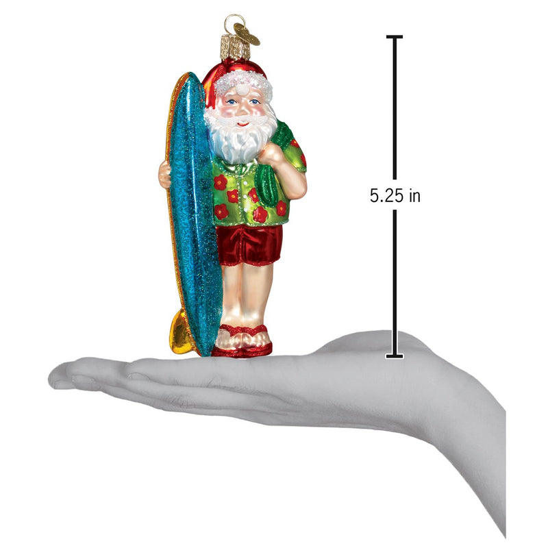 Surfer Santa Glass Ornament