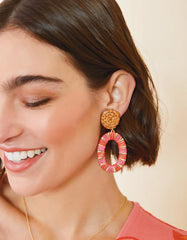 Straw Oval Earrings Red